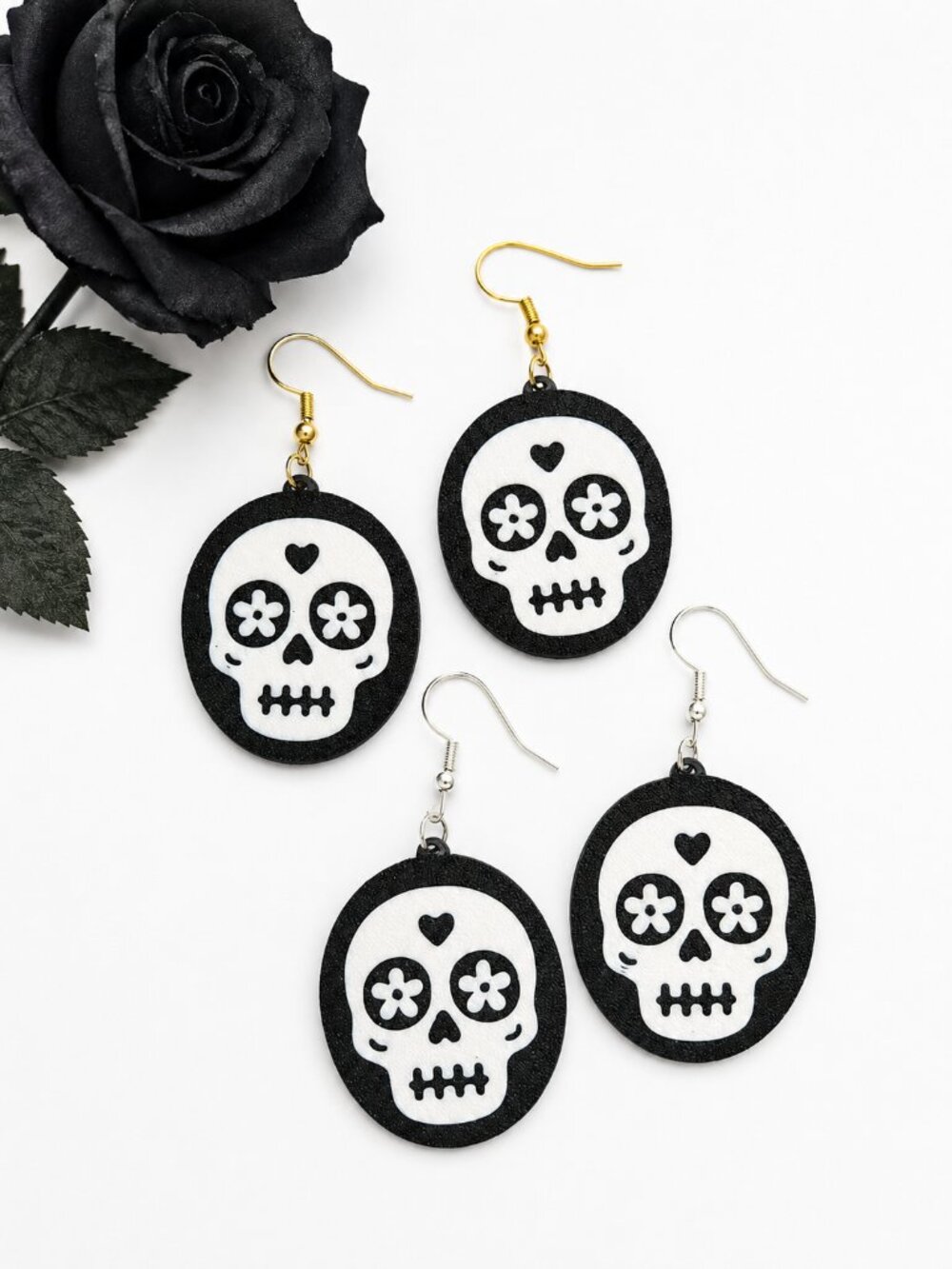 Sugar Skull Dangle Earrings 3D Printed Halloween Gothic Earrings